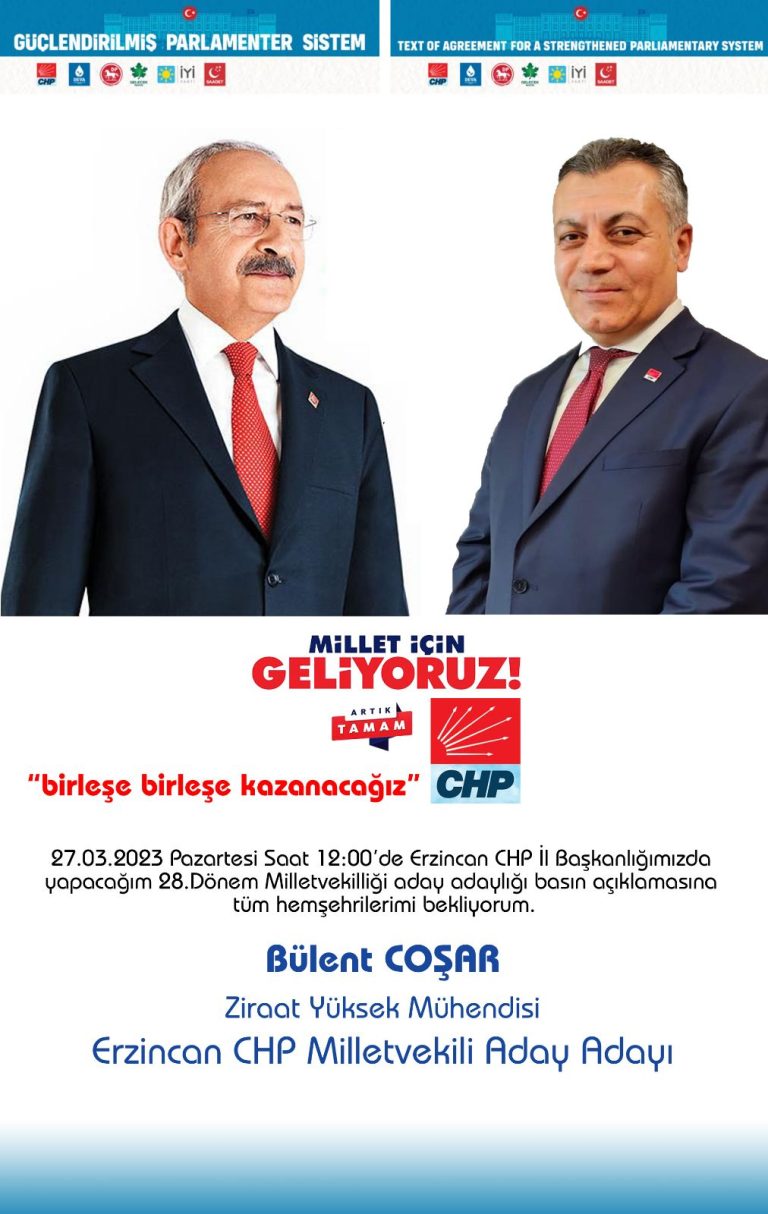 CHP ERZİNCAN MİLLETVEKİL A.ADAYI BÜLENT COŞAR’IN ÖZ GEÇMİŞİ
